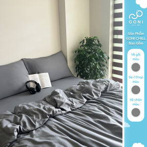 Bộ chăn mền ga gối GONI CHILL màu Xám Trơn - Ga drap giường bo chun cao 4-25cm kích thước 1m 1m2 1m4 1m6 1m8 2m2