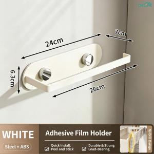 [OKLIFE. SG]White Kitchen Adhesive Organizer No Punch Paper Towel Roll Holder Towel Bar Cling Film Wall Rack