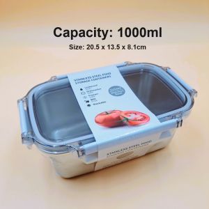 Japanese Style Airtight Metal Food Storage Box 304 Stainless Steel Container with Plastic Cover