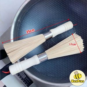 MaxPlus Bamboo Wok Brush Cleaning Brush Wooden Handle for Cleaning Dishes Cast Iron Pots Pans