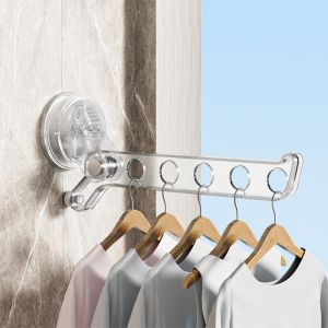 Home Invisible Telescopic Folding Drying Rack Travel Window Sill Suction Cup Clothes Drying Rack