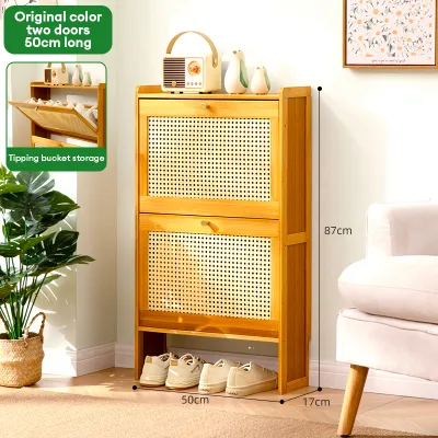 Bamboo Shoes Cabinet Shoe Rack Organizer Wood Light Brown 2/3Double Doors 50/70CM 6-12 Pairs Of Shoes Cabinet