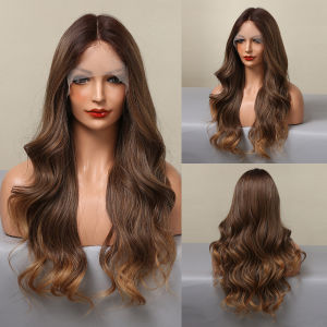 TSE วิกผมลูกไม้ผมยาวลอนผู้หญิง T ยุโรปและอเมริกาเสื้อลูกไม้ไล่ระดับสีแดงเข้ม/ทอง/น้ำตาลกลางส่วนของผ้าไหมญี่ปุ่นใน QLS01ส่วนกลาง