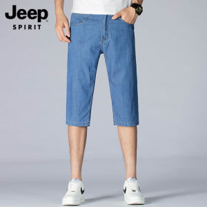 JEEP SPIRIT Mens Jeans Tencel Denim Shorts Mens Thin Loose Ice Silk Cropped Pants Oversized Mens Casual Middle Pants