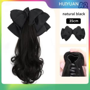 HUIYUAN วิกผมต่อผมยาวแบบสังเคราะห์มีที่คาดผมรูปโบว์ติดผมธรรมชาติแฮร์พีซวิกผมนุ่มฟูสำหรับผู้หญิง