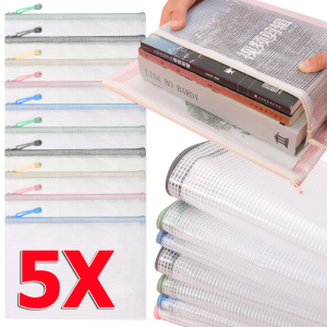 1/3/5Pcs Size A4 Zipper File Bags / Mesh Pouch Document Bag / School Office Files Pens Pouch / Travel Storage Organizer