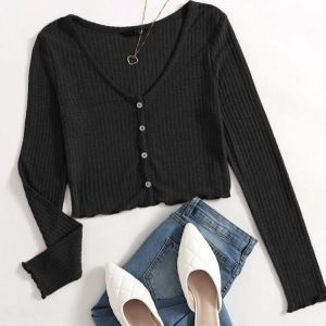CARDIGAN CROP TOP WAFFLE WANITA / ATASAN CROP V-NECK KOREAN STYLE MODEL TERBARU