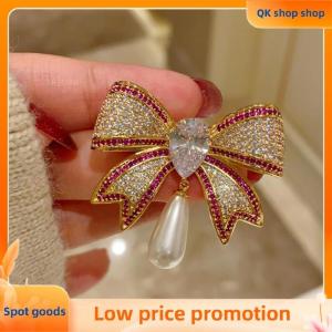 ✨QK shop✨ Temperament Rhinestone Bowknot Brooches For Women Girls Fashion Delicate Corsage Elegant Suit Pins Clothing Accessories Gifts