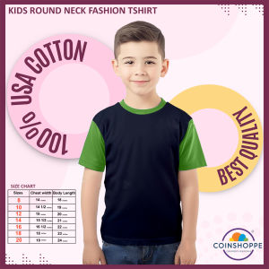 Coinshoppe Kids Cotton Shirt Round Neck Fashion (Navy Blue and Apple Green Combination)