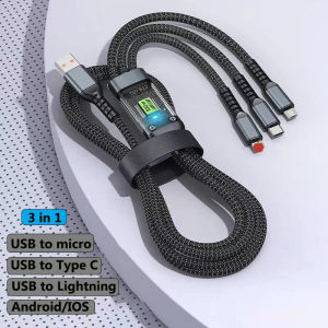 ✅100% Original Smilee New Transparent Luminous 3 in 1 100W Micro USB Type C Super Fast Charging USB Data Cable