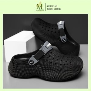 Marche Men Textured EVA Platform Clogs Adjustable Heel Strap Non Slip Hole Shoes For Gardening Driving Beach Bathroom Daily Wear Black Khaki