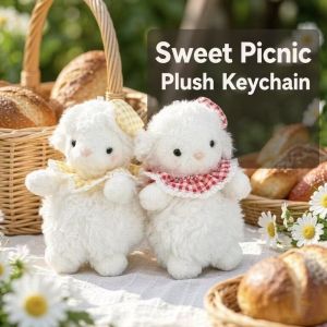AISHA Soft Plush Sheep Keychain Cute Hat Scarf Design Fluffy Animal Keyring Lightweight Mascot Dolls Cartoon Sheep Doll Daily Carry