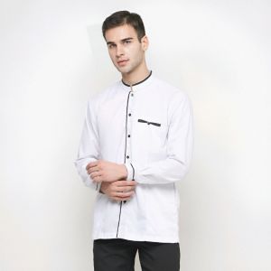 Elrumi Baju Koko Pria Motif LC Polos Lengan Panjang Warna Coklat