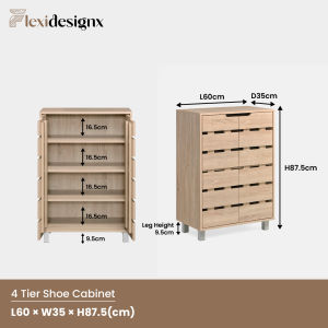 Flexidesignx 2 Door Shoe Rack Soft Close Walnut 4 Tier Shoe Storage Cabinet YUMI
