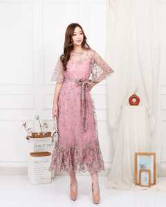 JD REALPIC Dress Alfensia Fashion Pakaian Wanita Bahan Brukat Tile Lapis Furing