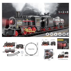 MUSASI High-Speed Railway Retro Steam Train Steam Locomotive With Sound Electric Train Track Set Rail Car DIY Kit Simulation Train Rail Kids Toys