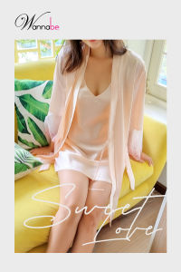 Áo choàng ngủ phi lụa WANNABE áo khoác kimono lai áo lai tay phối ren xinh xắn nữ tính sang trọng KIS06