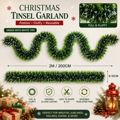 Christmas Tinsel Garland 2M with 24PCS 4CM Christmas Balls 3 Styles Christmas Tree Decorations with Bows Gift Tags Xmas Tree Ornaments for Home Door Staircase Railing Party Holiday Decor Local Stock Philippines