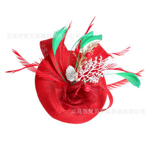 แฟชั่นสไตล์ยุโรปและอเมริกาเจ้าสาวตาข่ายดอกไม้เครื่องประดับผมเครื่องประดับผมตกแต่งคริสต์มาสหมวกที่โอ้อวดหมวกคริสต์มาสที่คาดผมกิ๊บติดผม