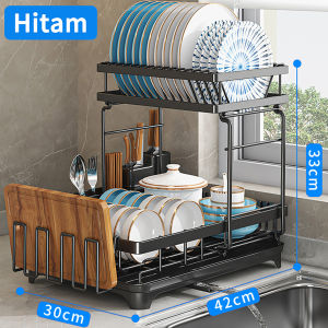Rak Dapur Tempat Piring Stainless Penyimpanan Mangkuk Gelas Pisau Rak Untuk Cangkir- 2 Lapis Rak Piring
