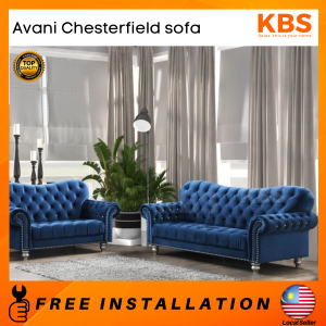 (FREE Installation+Shipping) KBS Avani Chesterfield sofa / Silk Velvet Fabric 1/2/3 Seater Chesterfield Sofa Set
