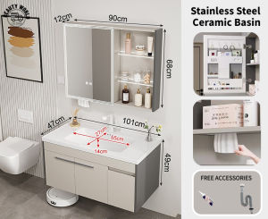 SG Seller.Mirror Cabinet Set，Luxury Bathroom Cabinet Smart Mirror Cabinet，Stainless Steel Bathroom Vanity Cabinet Set Waterproof