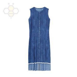 ⊙▩ Aiden001 7022 Average Size Denim Dress Summer Womens Pleated Round Neck Sleeveless A-Line Skirt Girly Dopamine Wear Vest Long Skirt