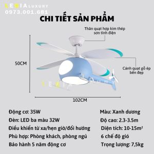Quạt trần phòng ngủ cho bé LGFAN706V | Quạt trần thiết kế phòng ngủ trẻ em | Quạt trần trang trí phòng ngủ có đèn cho bé