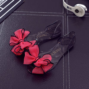 [Free Shipping] New Bowknot Large Flower Jelly Shoes Transparent Flat Womens Sandals Peep-Toe Versatile Beach Shoes