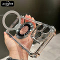 AUOVIEE Luxury Plating Shockproof Magnetic Bracket for Magsafe Clear Case for iPhone 15 11 12 13 14 Pro Max Plus With Holder Stand Cover. 