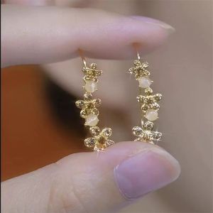 Fashionable Ring Gift 咖色镶钻花朵耳排耳环女小众设计精致百搭耳钉高级感个性耳饰批发