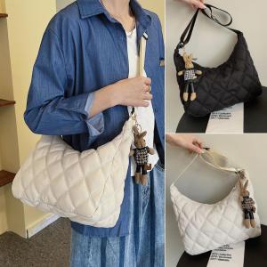 WCYC Warm Cotton Padded Winter Lightweight Underarm Bags Plaid Shoulder Bags Quilted Tote Puffy Handbags
