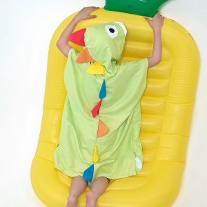 AquaPlay Diving Swimming Avocado Green Dinosaur Beach Childrens Bath Towel Cloak with Hood and Cap Water-Absorbing and Quick-Drying Bathrobe