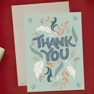 Thank You Card - Thank You | Botanical Leaves Teal Design | A6