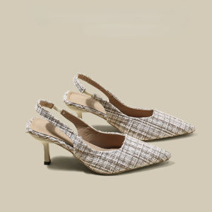 KAK SHOPZ รองเท้าแตะส้นสูงผู้หญิง หัวเข็มขัดสายเดี่ยว 6.5 ซม. สไตล์เกาหลีกริช ส้นรองเท้าสูง