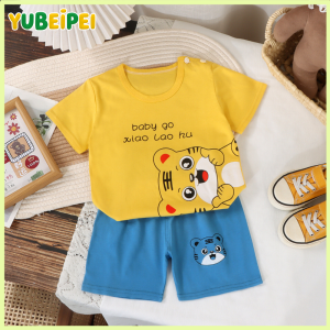 ชุดแขนสั้นฝ้ายสำหรับเด็ก-เสื้อยืดและกางเกงขาสั้นเด็กผู้ชายชุดฤดูร้อน2ชิ้นสำหรับทารกและเด็กวัยหัดเดิน