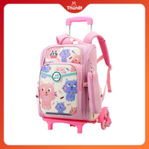 Túi đi học Xe đẩy đi học 6 bánh có bánh xe Ba lô họa tiết hoạt hình dễ thương bảo vệ cột sống chống thấm nước cho trường tiểu học lớp 1-6