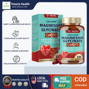Totaria Liposomal Magnesium Glycinate 1000mg with CoQ10 200mg 20-in-1 Advanced Softgels with MCT Oil & B-Complex - Relaxation Heart & Nerve Support 120 Count