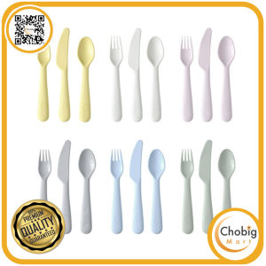 CHOBIG Sendok Bayi Warna Warni isi 18 pcs Lengkap SENDOK GARPU PISAU Plastik / Alat Makan Anak Sendok Garpu Pisau Plastik Set / Piknik Kids Spoon Set Pastel