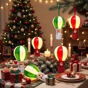 CuddleCove Christmas Hot Air Balloon Led Night Light Santa Snowman Table Decor Warm Light Battery Gift