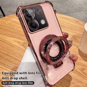 Casing For Xiaomi Redmi Note 13 Pro 4G Note13 13Pro Plus 5G 2024 Phone CaseCD Stand Ring Bracket Plating Transparent Shockproof Bumper Back Cover
