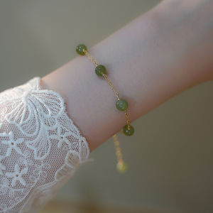 Viviann Original Green Jade Chalcedony Beads Bracelets Bangle For Women Hand Vintage Inspirational Flowers Charm Bracelets ine Jewelry Fashion Amulet Gifts Women Bangle