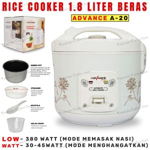 ADVANCE A-20 RICE COOKER 2LITER MOTIF BUNGA KUALITAS 100% ANTI LENGKET Daya 30W Menghangatkan & 380W Memasak - 3 in 1 Menanak Menghangatkan dan Mengukus - Tasman Collectoin