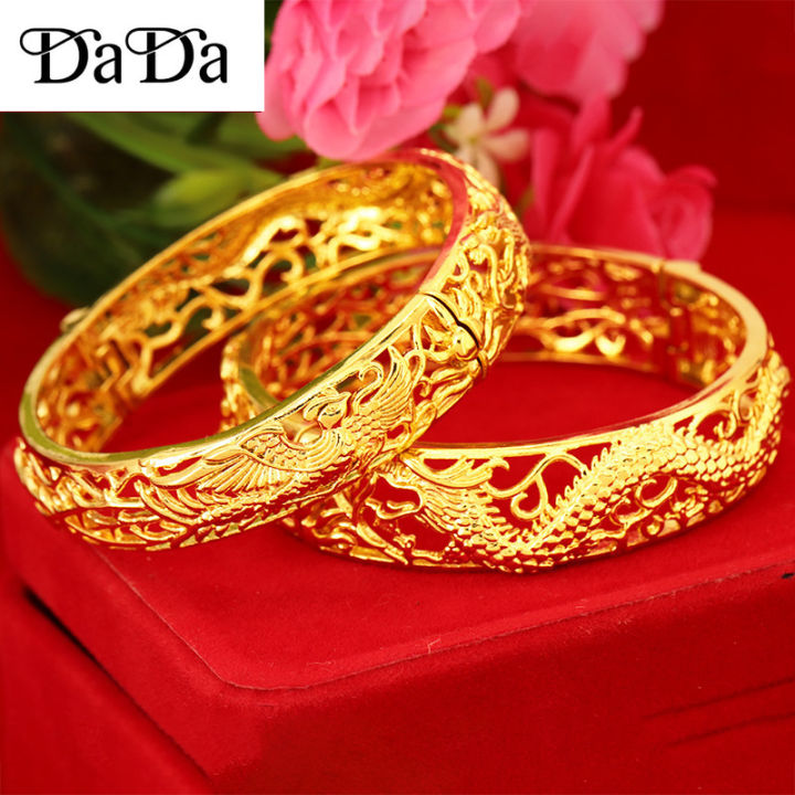 Original 916 gold bracelet wedding hollow 12mm dragon and phoenix