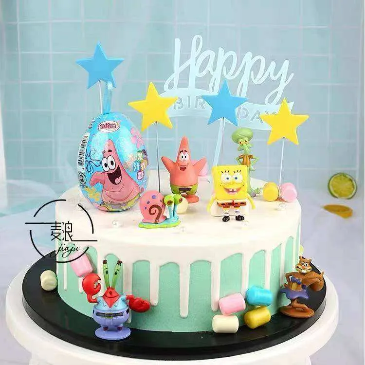 Spongebob Themed Cake Topper Kids Birthday Decor Party Supplies