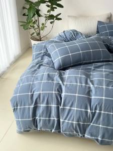 A 100% Cotton Yarn-Dyed Washed Cotton Four-Piece Bedding Set Plaid Duvet Cover Bed Sheet Quilt Cover Three-Piece Set Pure Cotton LZD