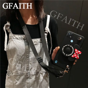 [GFAITH]Ready Stock Realme C25 C21 Case Cute 3D Cartoon Camera Bracket With Crossbody Lanyard Strap Casing