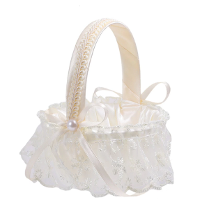 Elegant Cream Colored Participant Basket With Ergonomic Handle For Wedding Celebrations