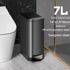 Slim Trash Can with Lid Soft Close Stainless Steel 7L/9L/13L Bathroom Garbage Can with Inner Bucket