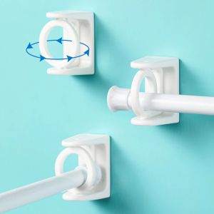 Polocat 2Pcs Nail-Free Adjustable Curtain Rod Holder Steerable Ring Triangle Ring Holder for Curtain Rod 360 Rotation Bracket Easy Use